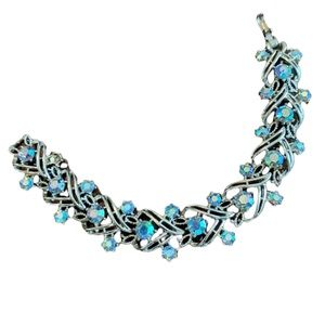 Vintage Blue Rhinestone and silver tone bracelet